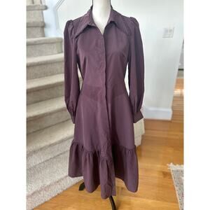 Nicholas Larisa Plum Purple Victorian Long Sleeve Midi Ruffle Shirt Dress Twee